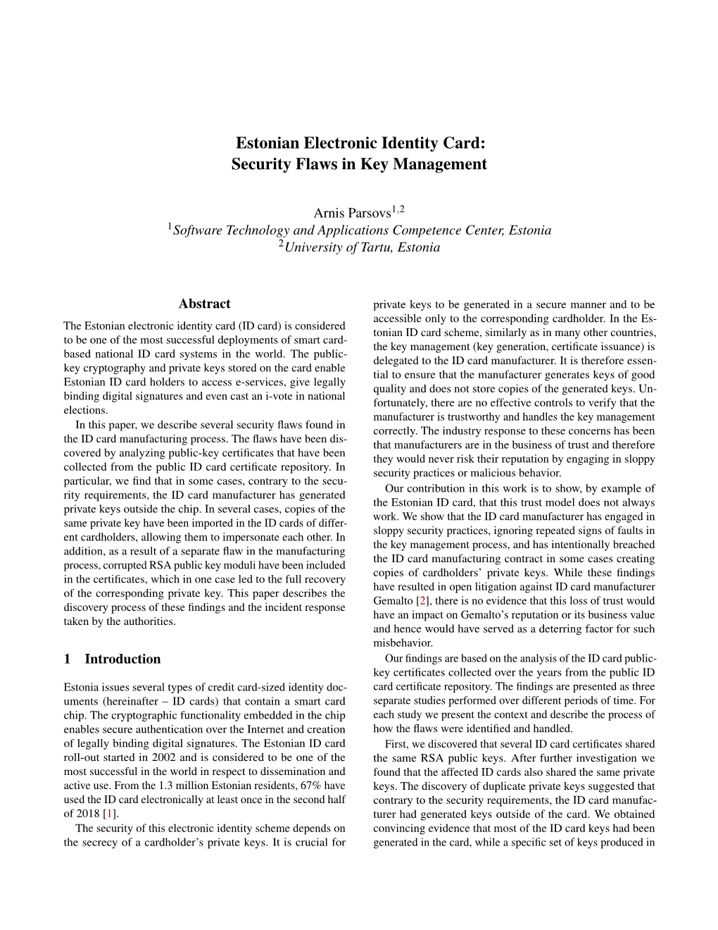 Estonian Electronic Identity Card: Security Flaws in Key Management