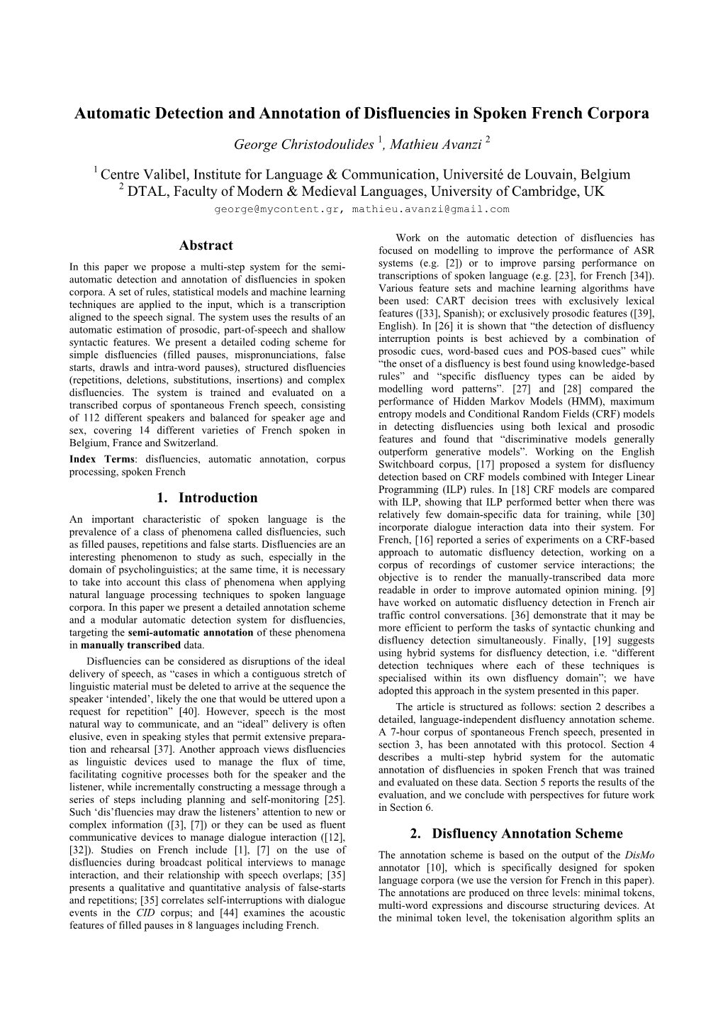 Automatic Detection and Annotation of Disfluencies in Spoken French Corpora