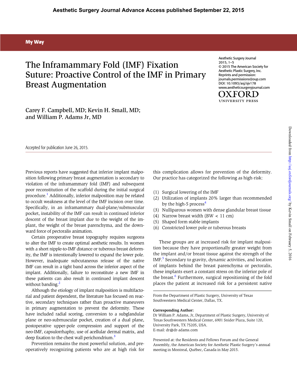 The Inframammary Fold (IMF) Fixation Suture: Proactive Control of the IMF