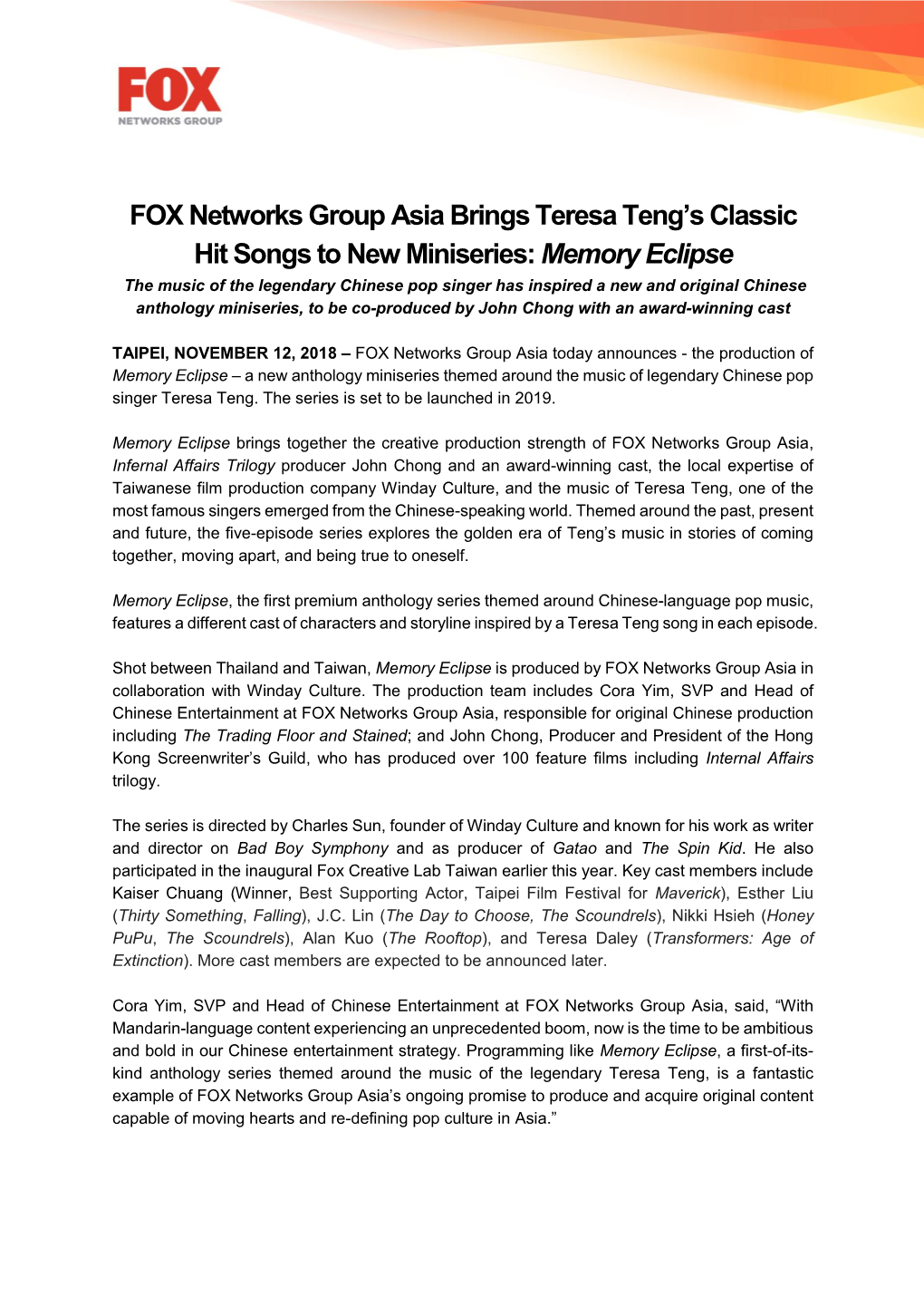 FOX Networks Group Asia Brings Teresa Teng's Classic Hit Songs To