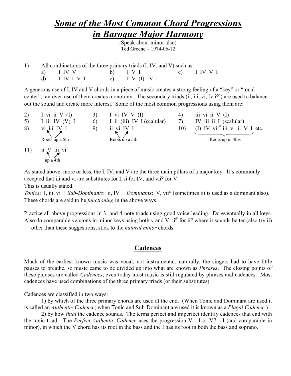 Some of the Most Common Chord Progressions in Baroque Major Harmony (Speak About Minor Also) Ted Greene – 1974-06-12