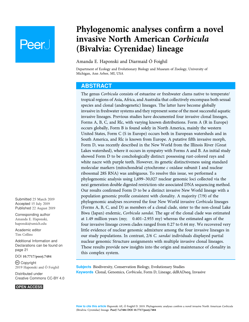 Phylogenomic Analyses Confirm a Novel Invasive North