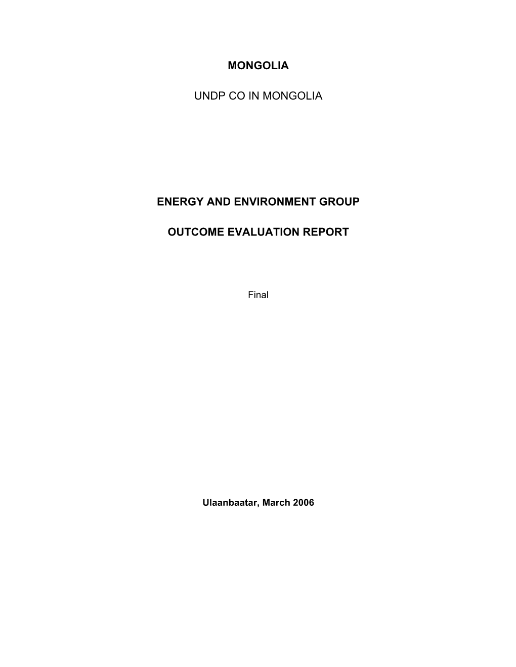 Mongolia Undp Co in Mongolia Energy and Environment Group Outcome