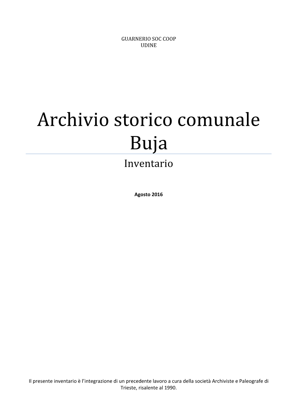 Archivio Storico Comunale Buja Inventario