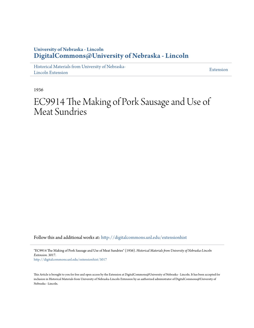 EC9914 the Making of Pork Sausage and Use of Meat Sundries