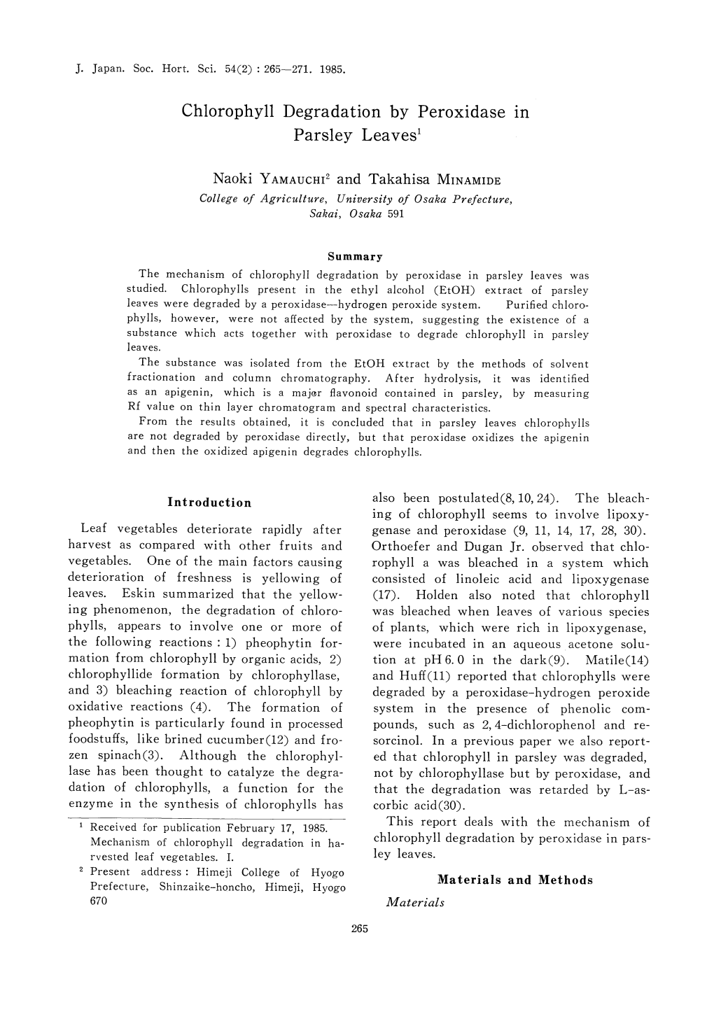 265-271. 1985. Chlorophyll Degradation by Peroxidase In