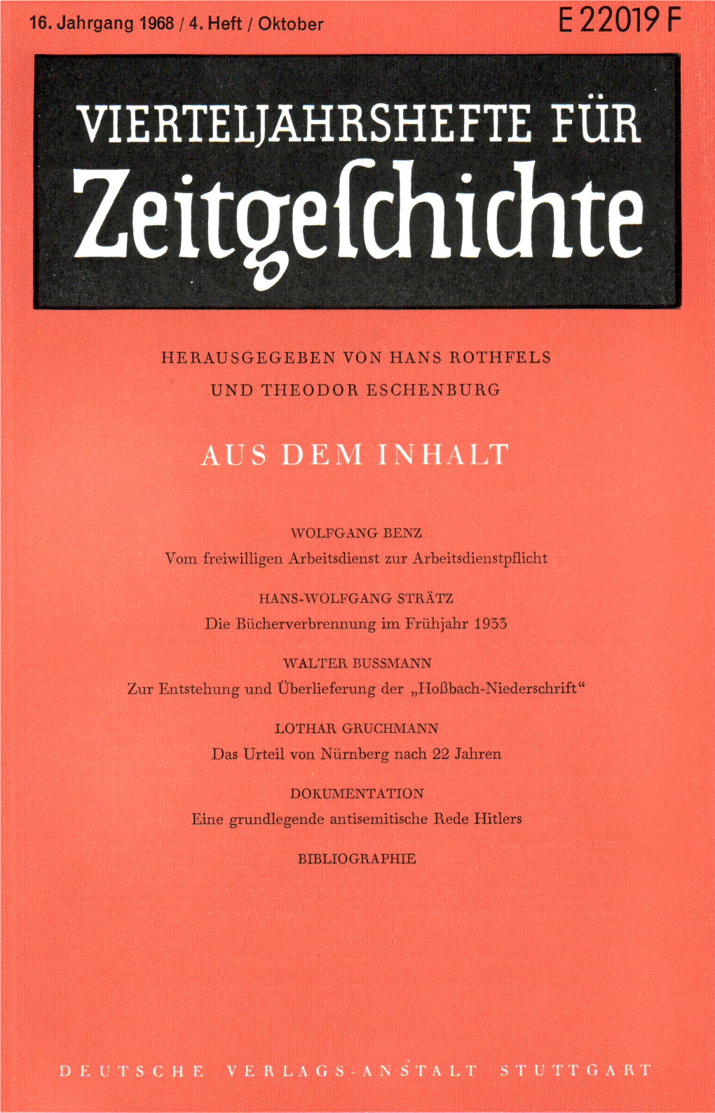 Vierteljahrshefte Für Zeitgeschichte Jahrgang 16(1968) Heft 4