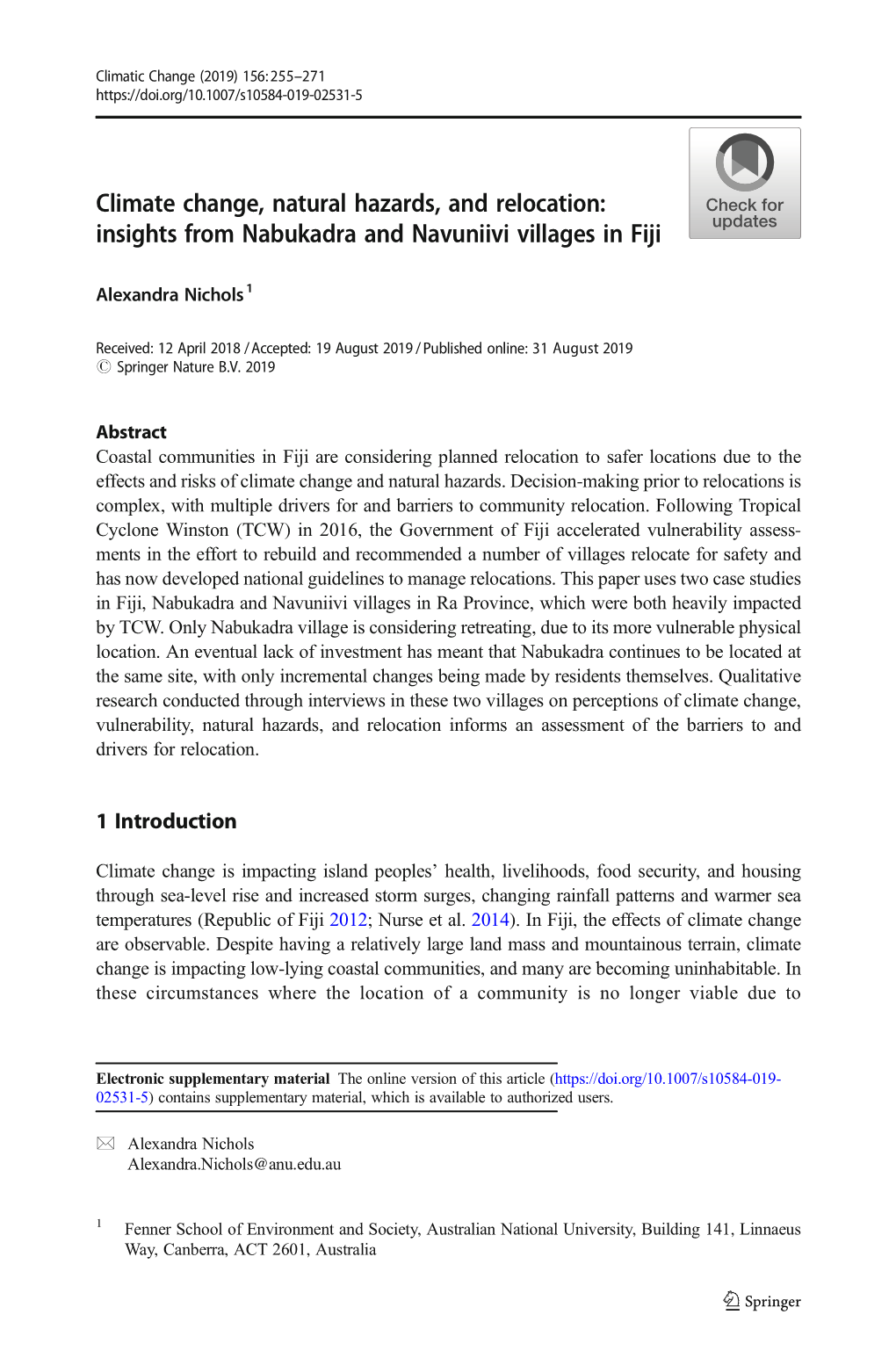 Climate Change, Natural Hazards, and Relocation: Insights from Nabukadra and Navuniivi Villages in Fiji