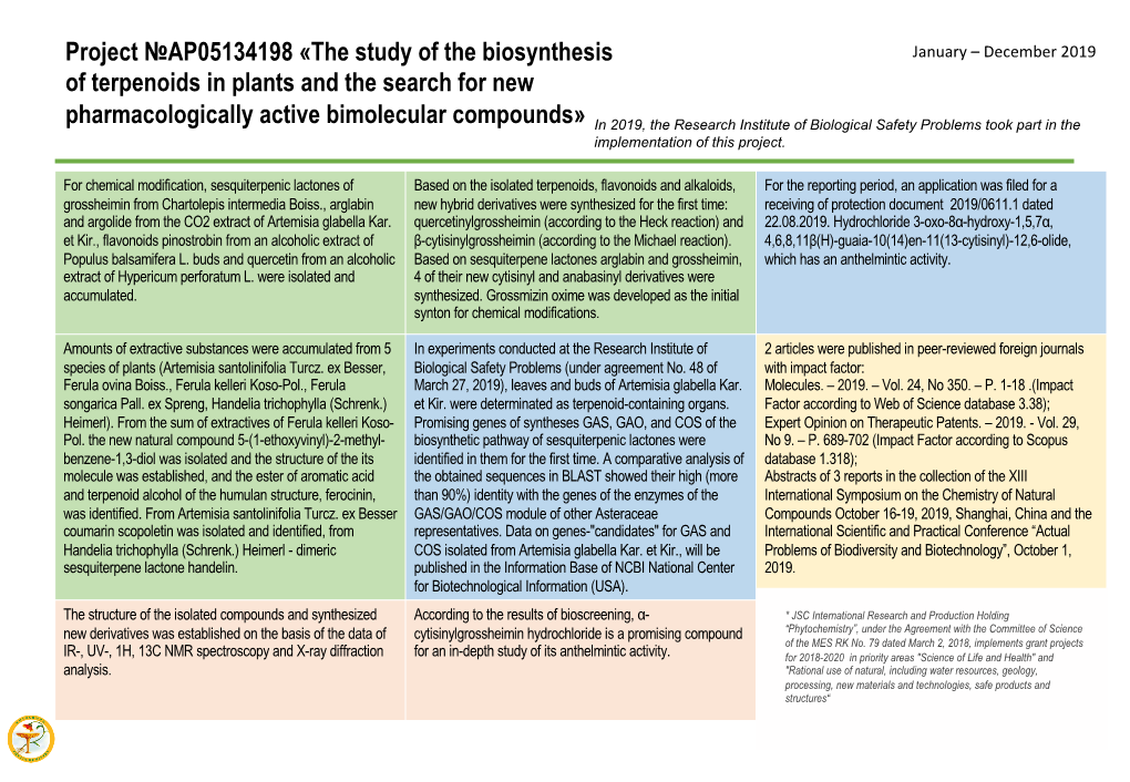 Project №АР05134198 «The Study of the Biosynthesis of Terpenoids In