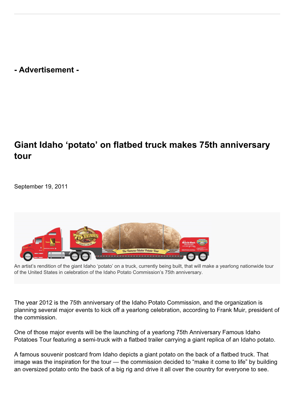 Giant Idaho 'Potato' on Flatbed Truck Makes 75Th