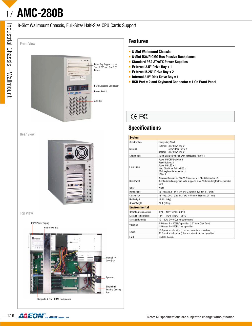 AMC-280B Industrial Chassis Wallmount - 8-Slot Wallmount Chassis, Full-Size/ Half-Size CPU Cards Support