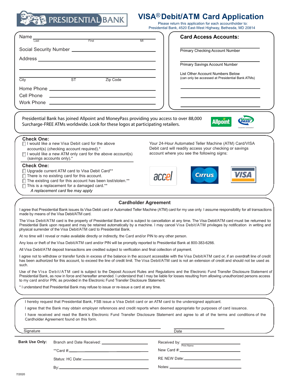 ATM/Visa Debit Card Application