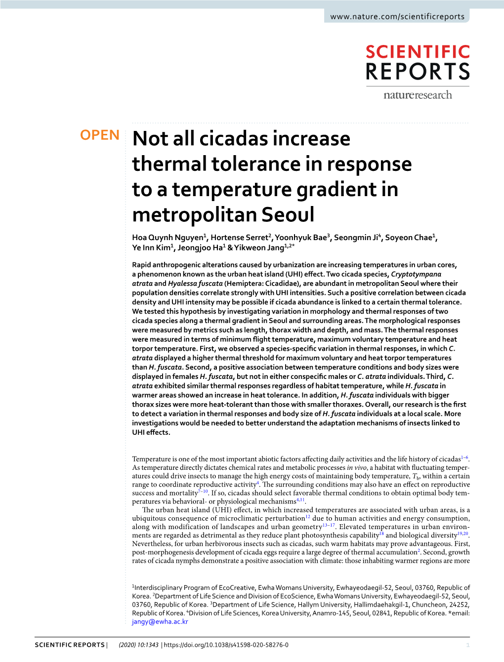 Not All Cicadas Increase Thermal Tolerance in Response to A