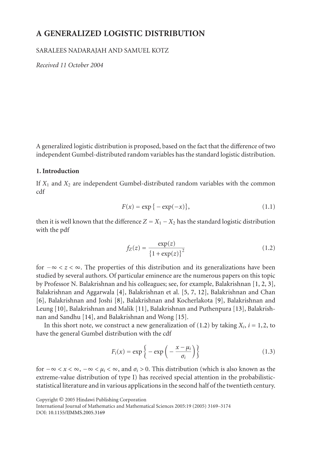 A Generalized Logistic Distribution