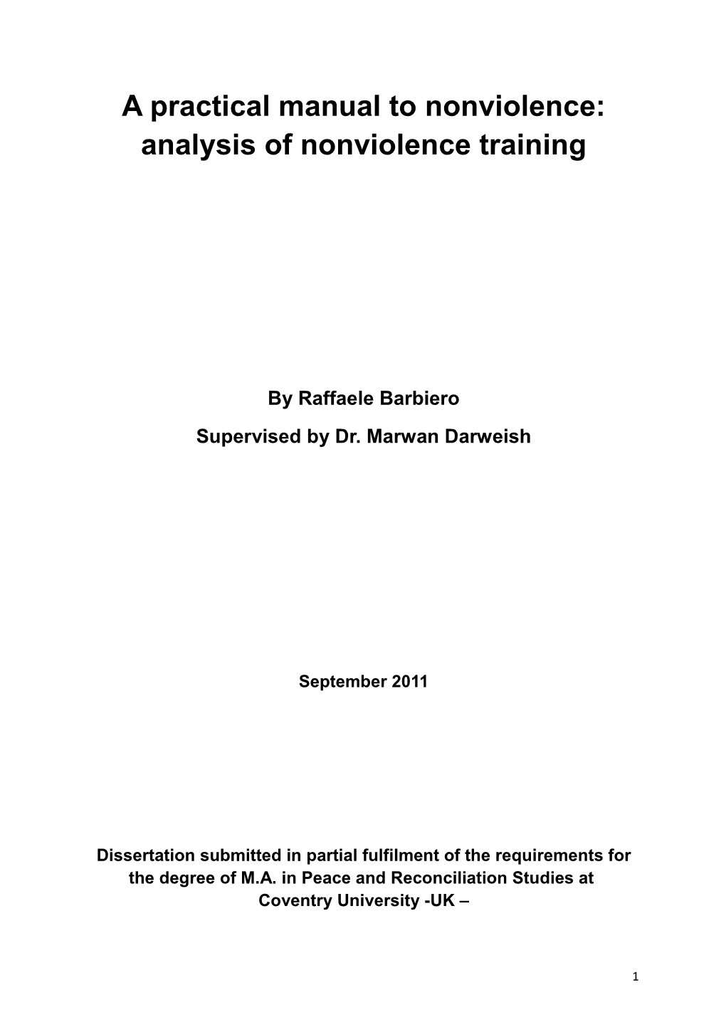 A Practical Manual to Nonviolence: Analysis of Nonviolence Training