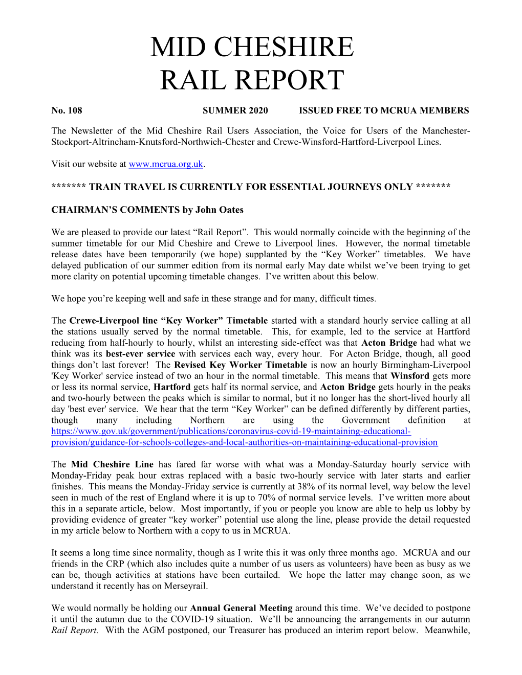 Mid Cheshire Rail Report Edition