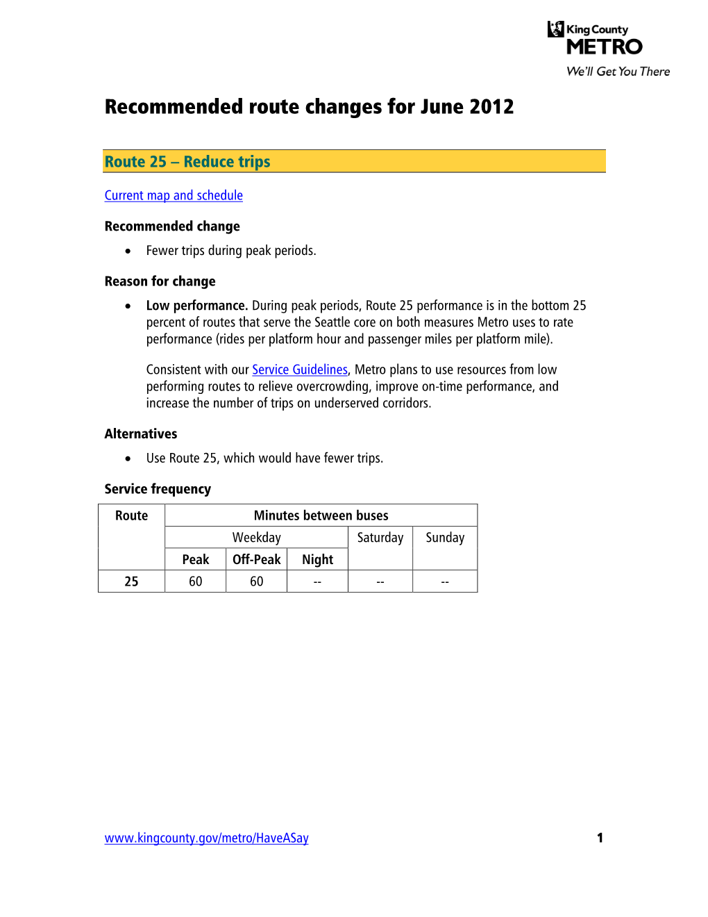 Recommended Route Changes for June 2012
