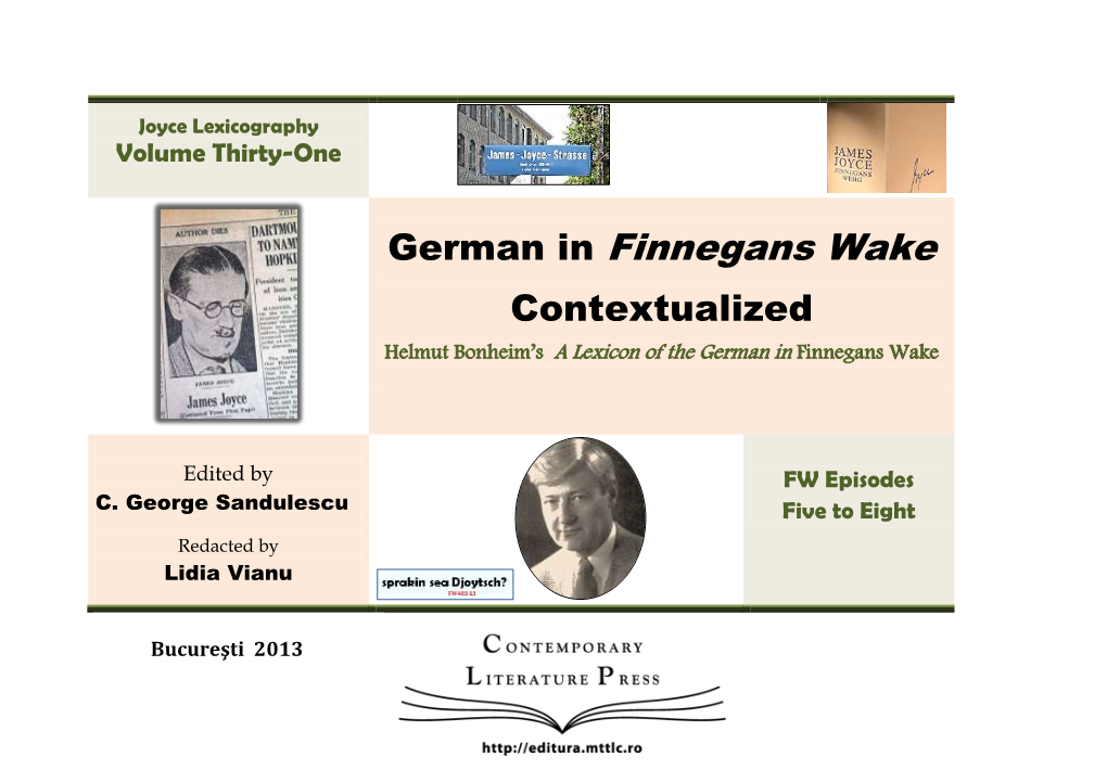 German in Finnegans Wake Contextualized Helmut Bonheim’S a Lexicon of the German in Finnegans Wake