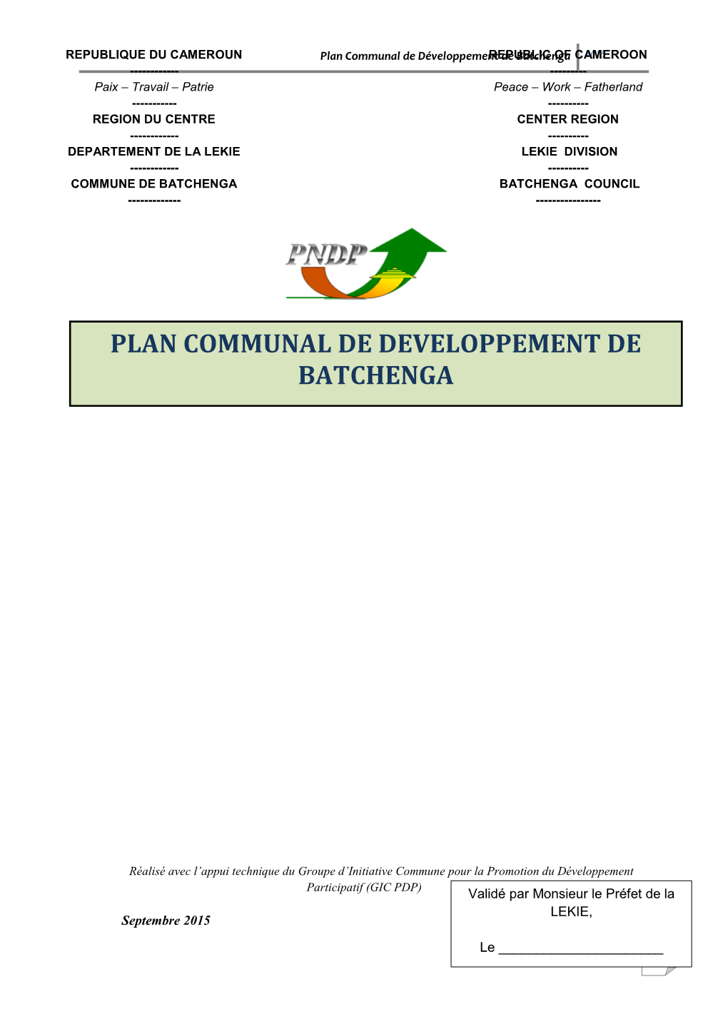 Plan Communal De Developpement De Batchenga