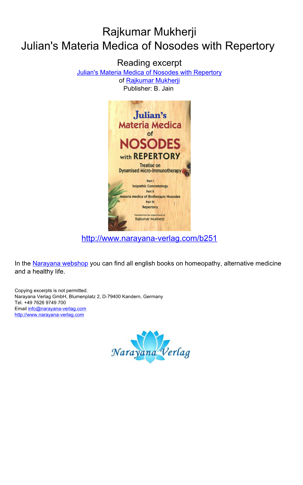 Rajkumar Mukherji Julian's Materia Medica of Nosodes with Repertory