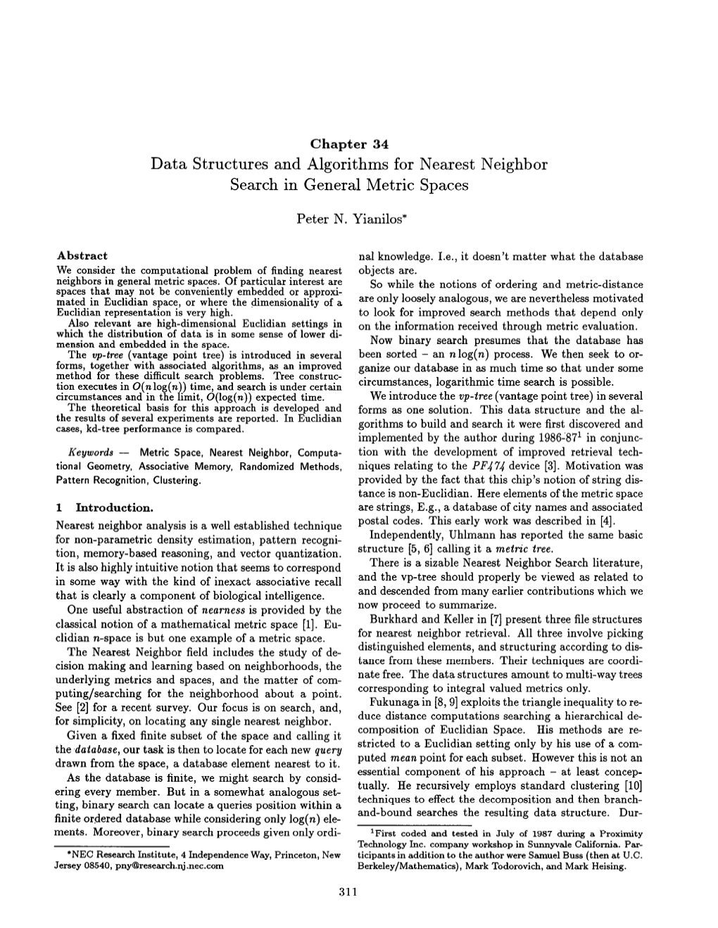 Data Structures and Algorithms for Nearest Neighbor Search in General Metric Spaces