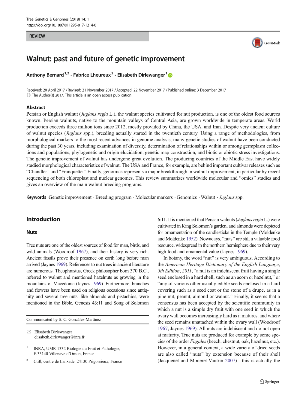 Walnut: Past and Future of Genetic Improvement