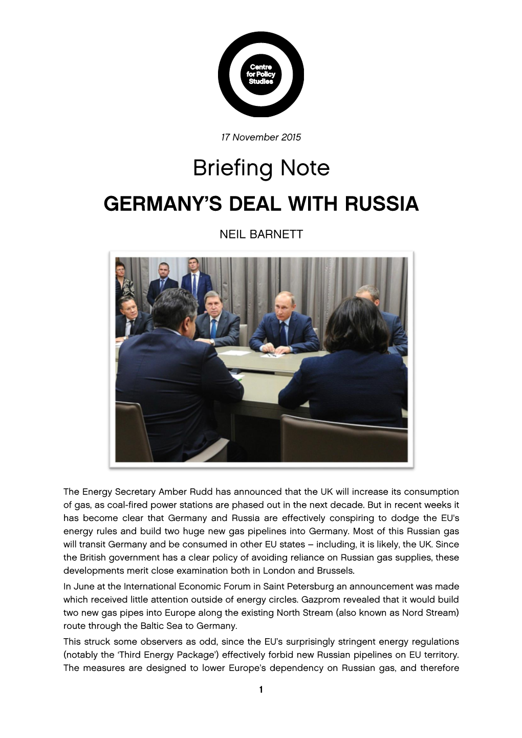 Briefing Note GERMANY’S DEAL with RUSSIA