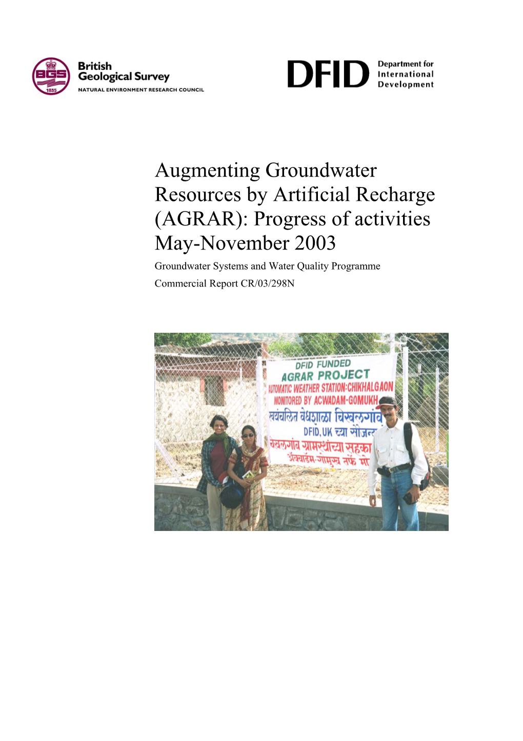 Augmenting Groundwater Resources by Artificial Recharge (AGRAR