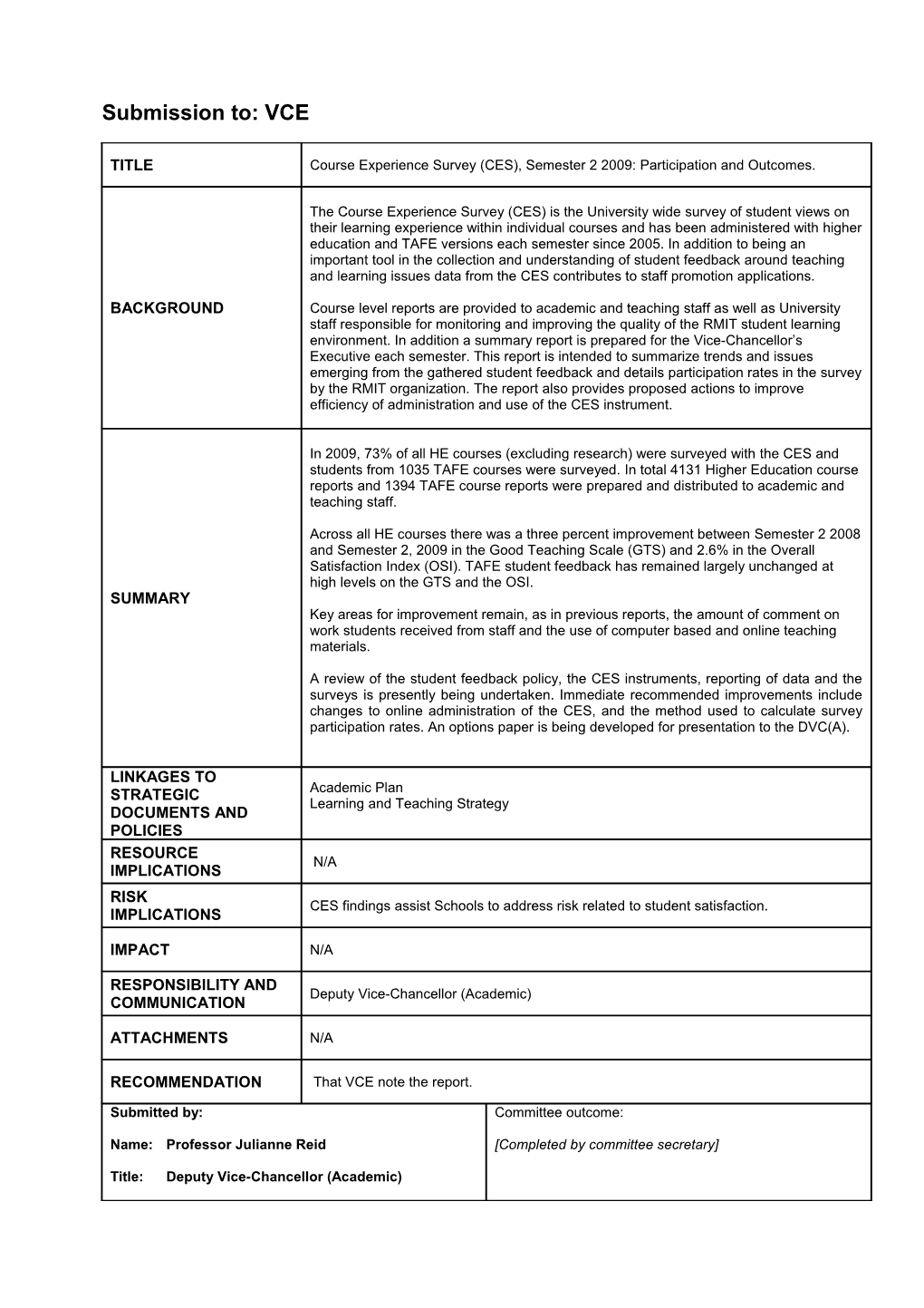 Course Experience Survey (CES)