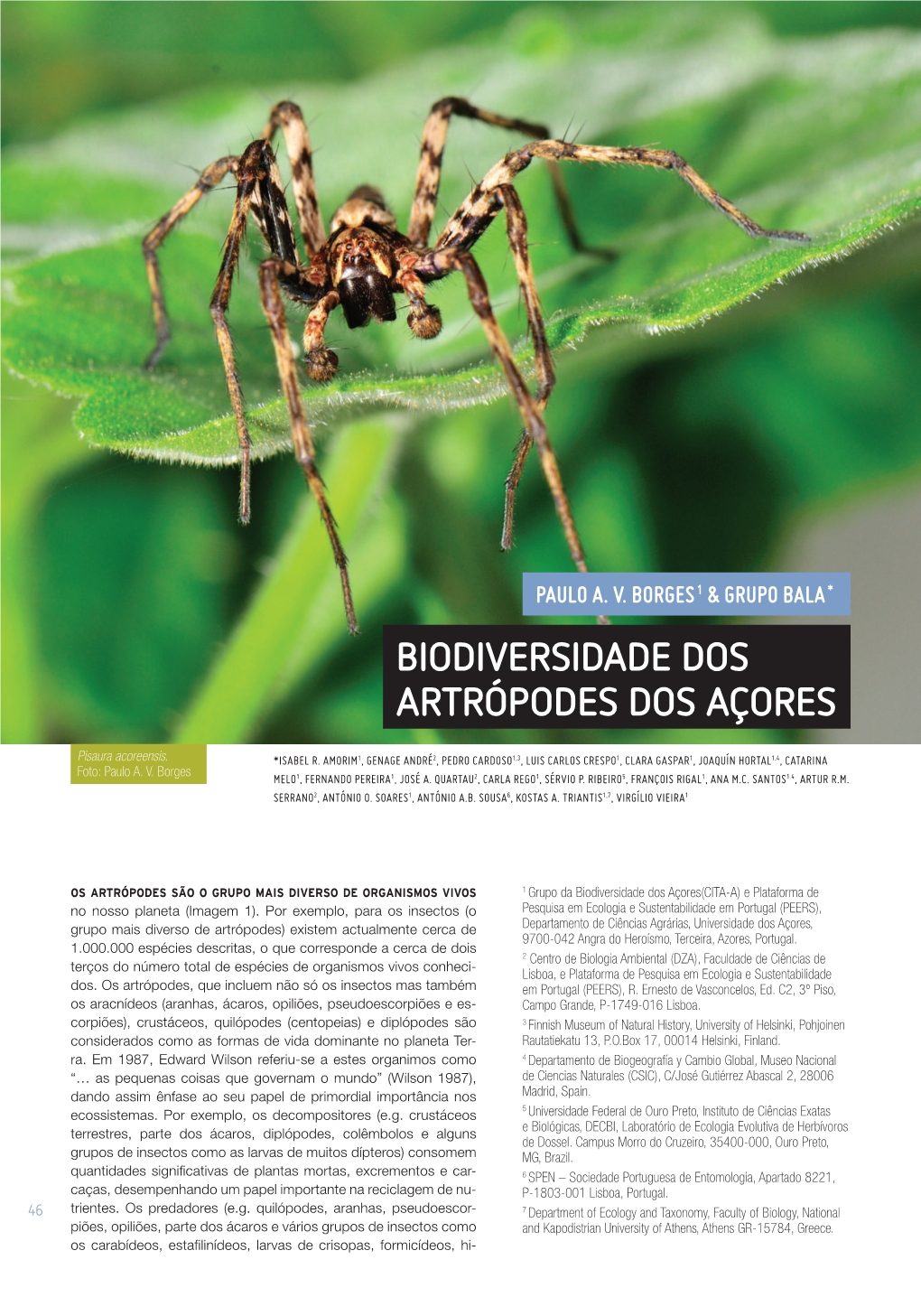 Biodiversidade Dos Artrópodes Dos Açores