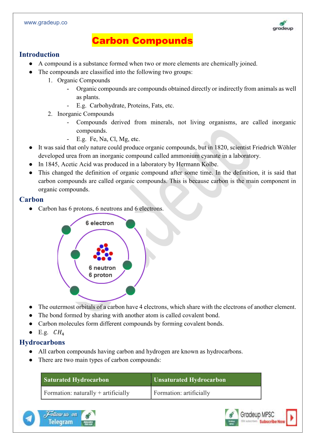 Carbon Compounds Introduction ● a Compound Is a Substance Formed When Two Or More Elements Are Chemically Joined