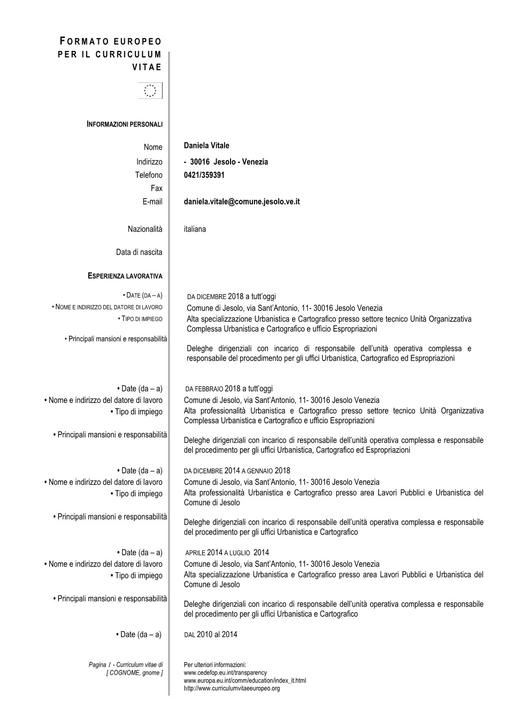 Formato Europeo Per Il Curriculum