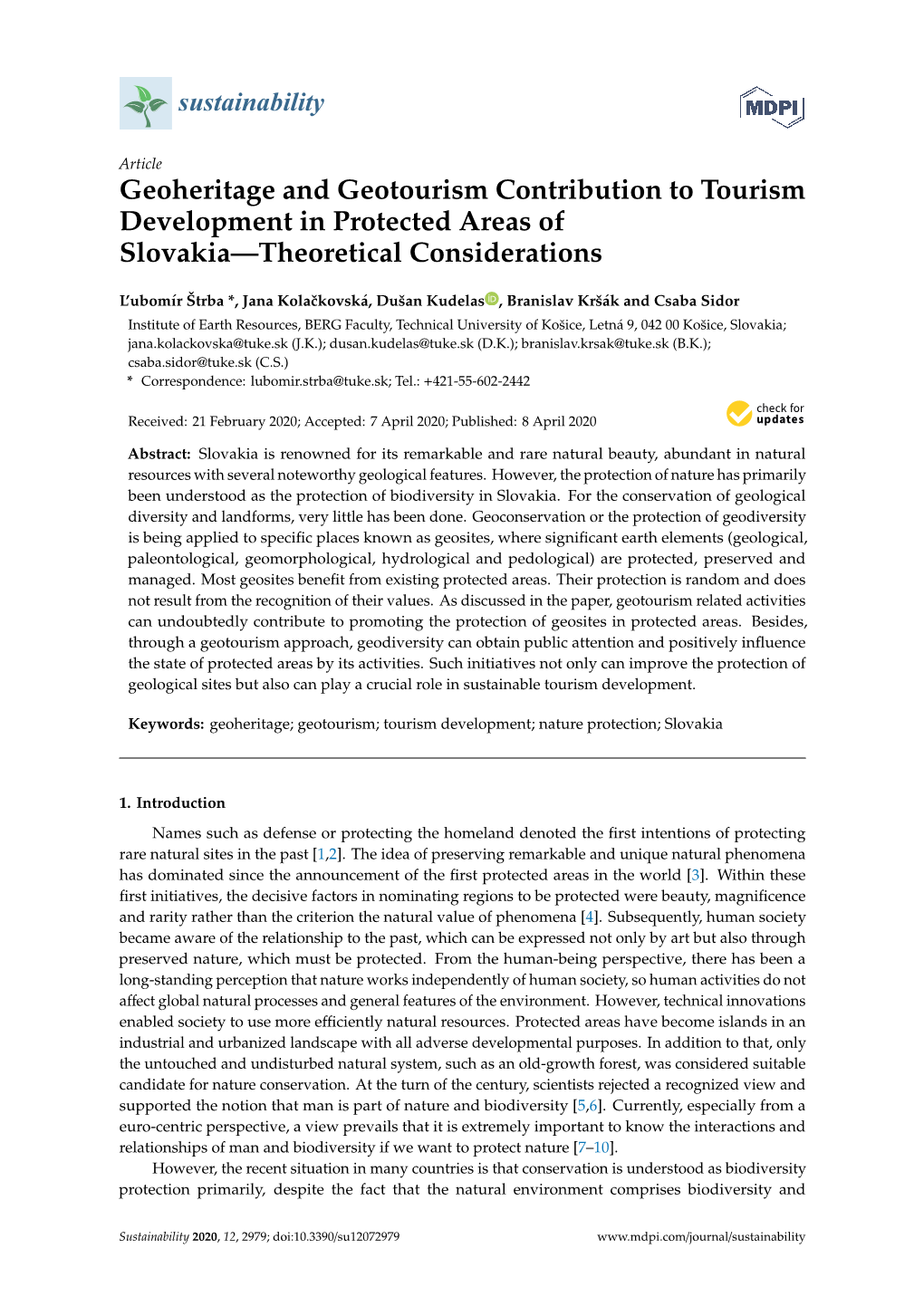 Geoheritage and Geotourism Contribution to Tourism Development in Protected Areas of Slovakia—Theoretical Considerations