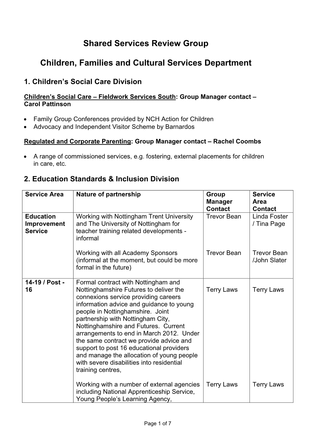 Shared Services Review Group Children, Families and Cultural