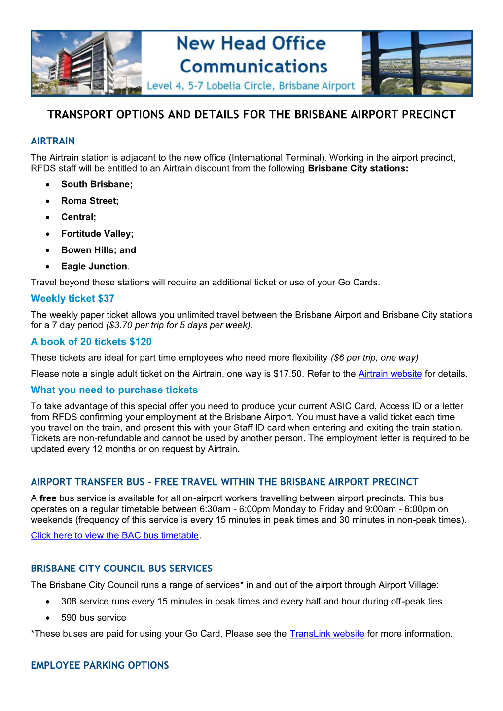 Transport Options and Details for the Brisbane Airport Precinct