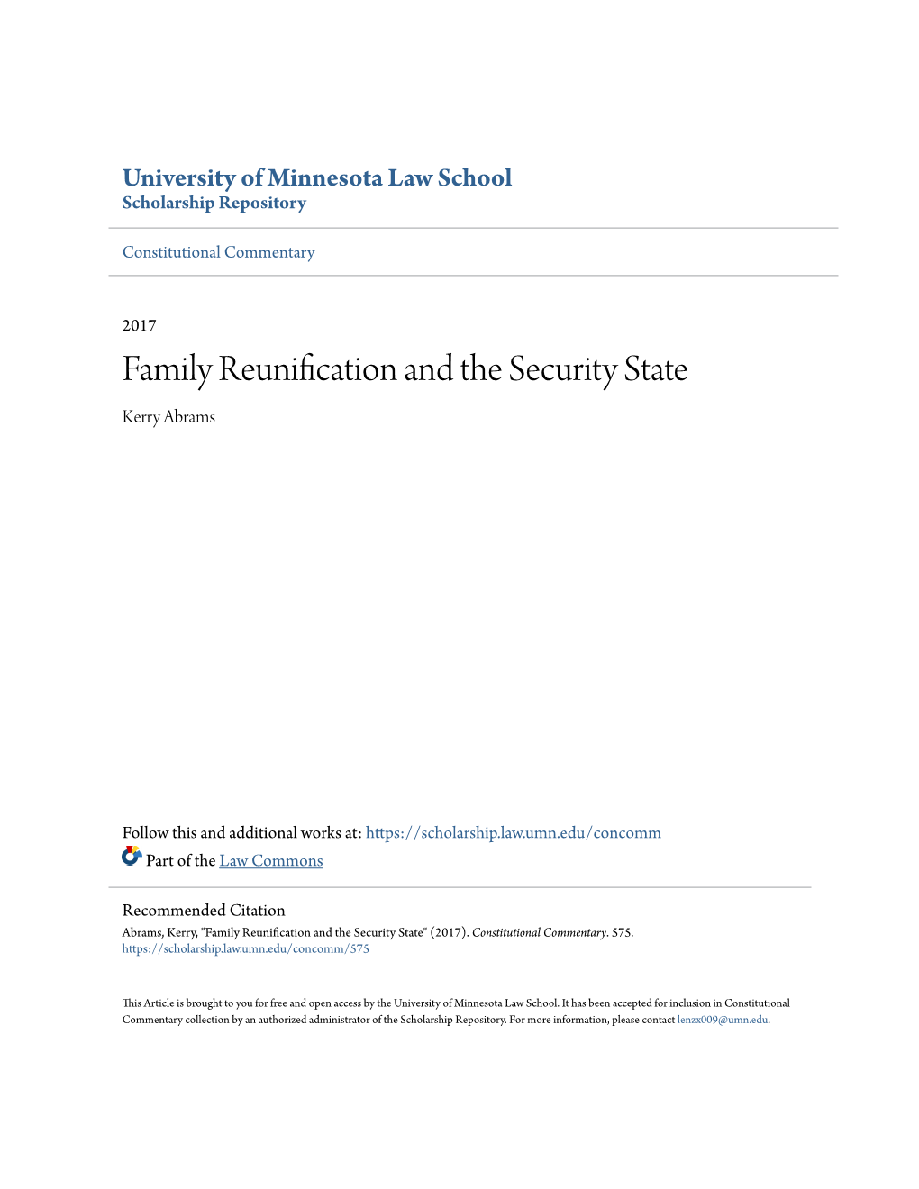 Family Reunification and the Security State Kerry Abrams