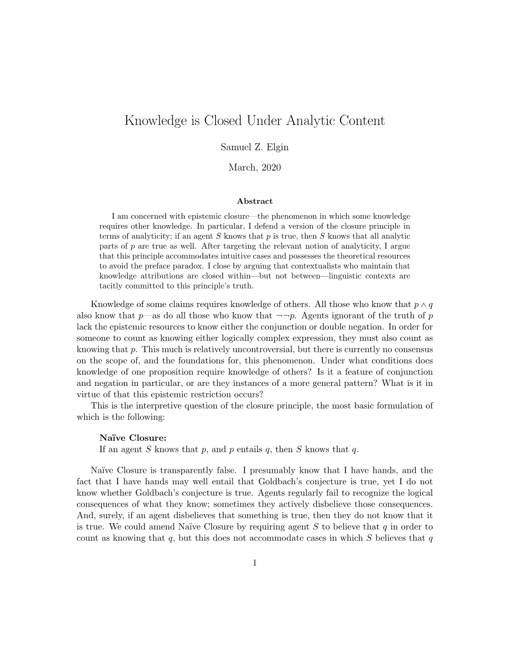 Knowledge Is Closed Under Analytic Content