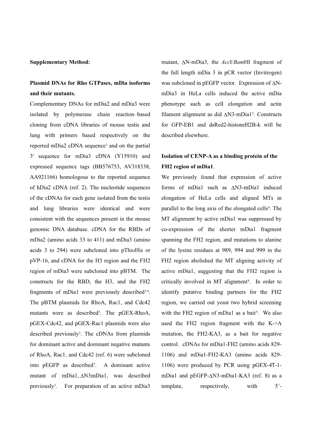 Plasmid Dnas for Rho Gtpases, Mdia Isoforms and Their Mutants