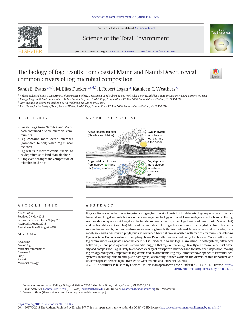 The Biology of Fog: Results from Coastal Maine and Namib Desert Reveal Common Drivers of Fog Microbial Composition