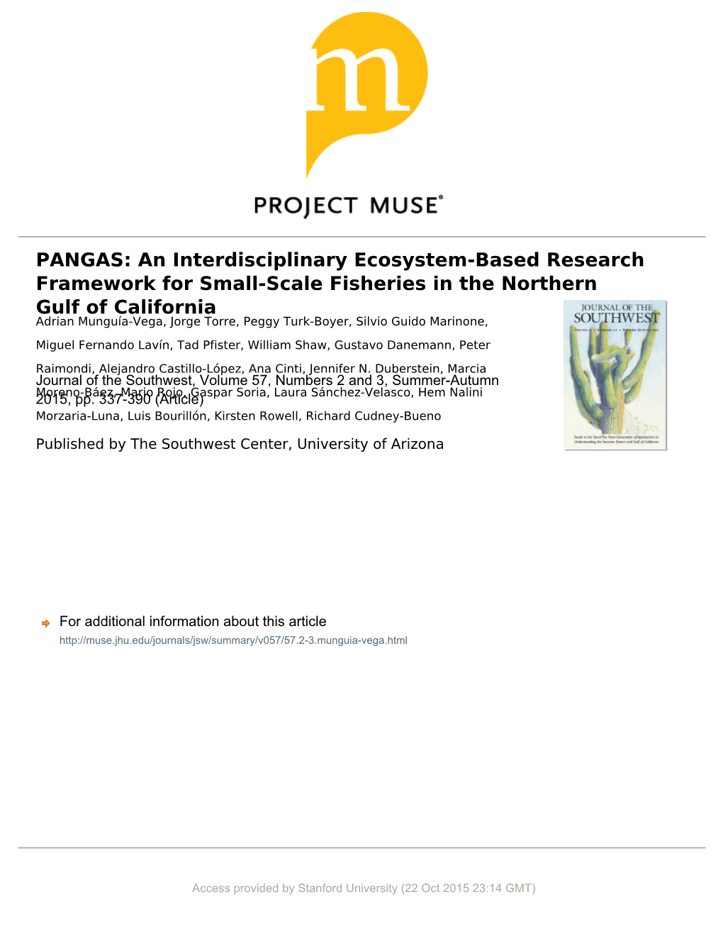 PANGAS: an Interdisciplinary Ecosystem-Based Research