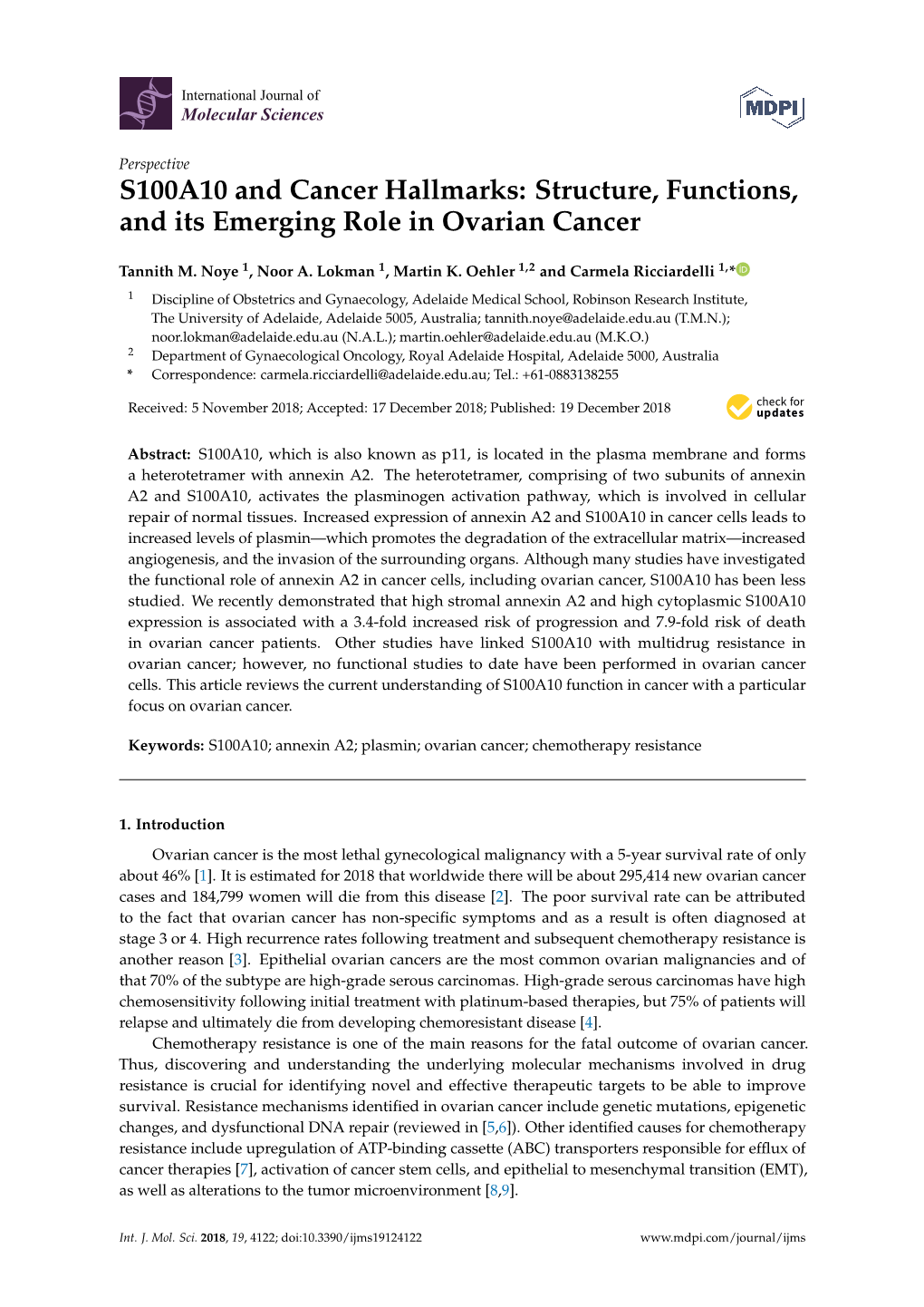 Structure, Functions, and Its Emerging Role in Ovarian Cancer