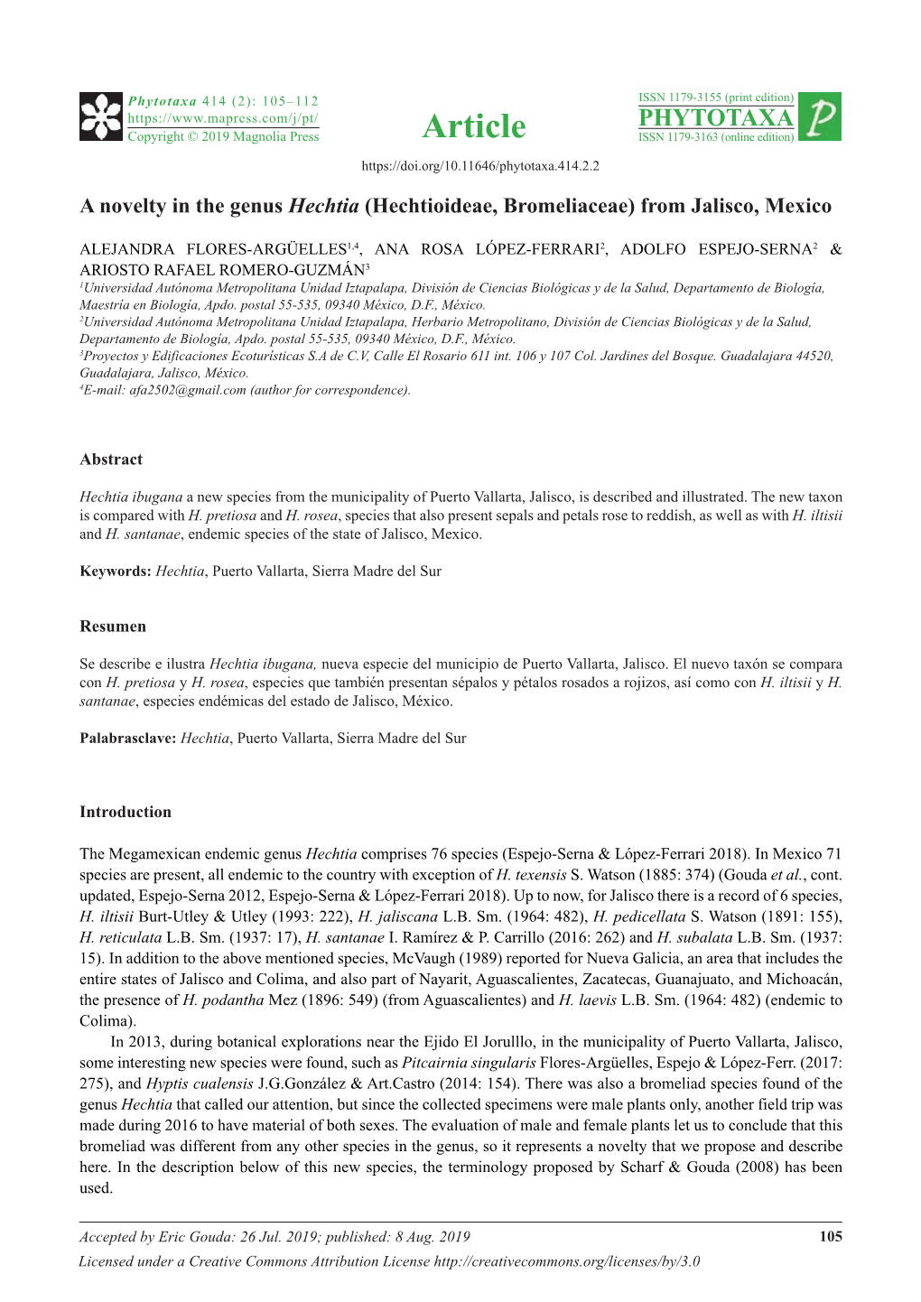 A Novelty in the Genus Hechtia (Hechtioideae, Bromeliaceae) from Jalisco, Mexico