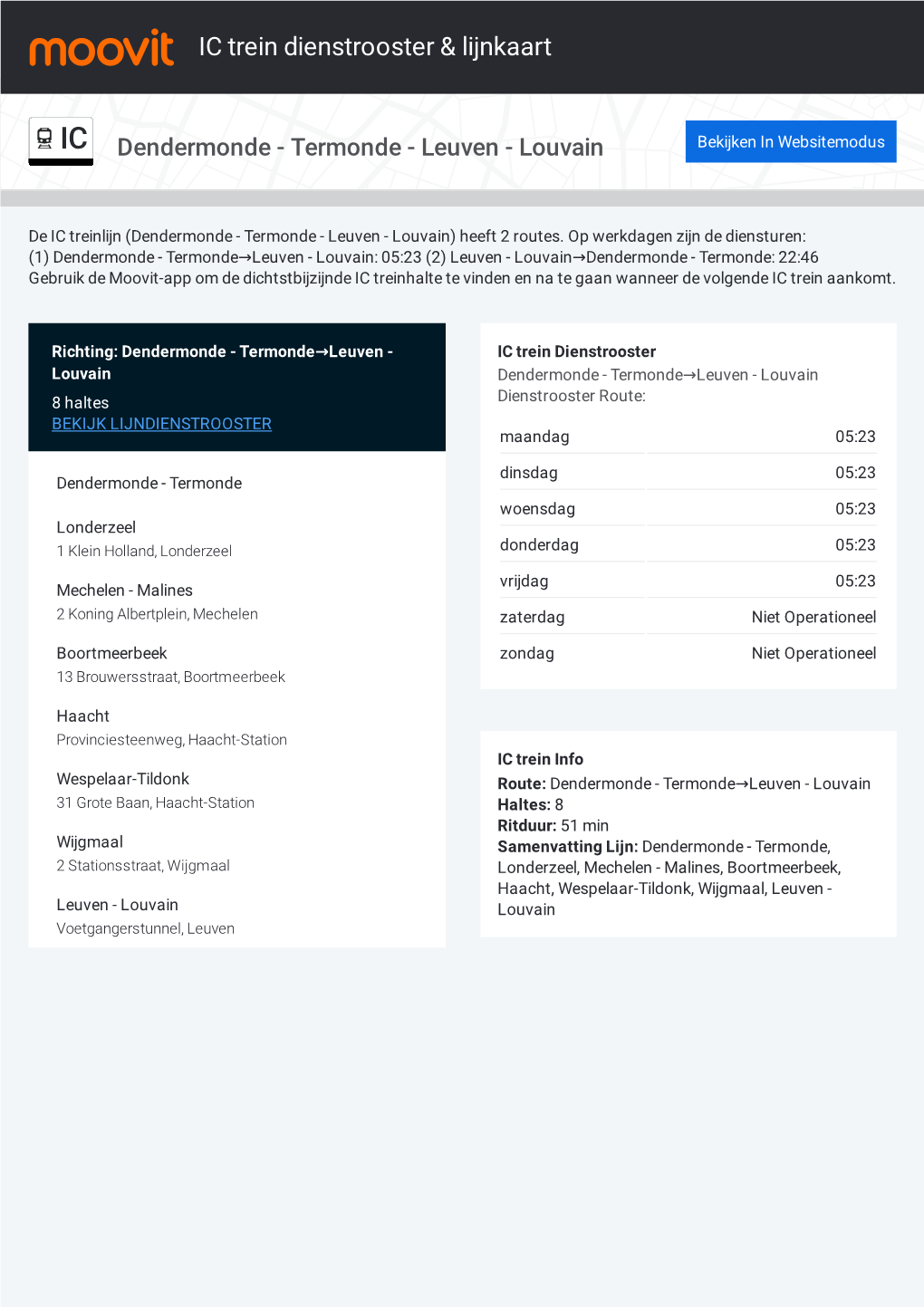 IC Trein Dienstrooster & Lijnroutekaart