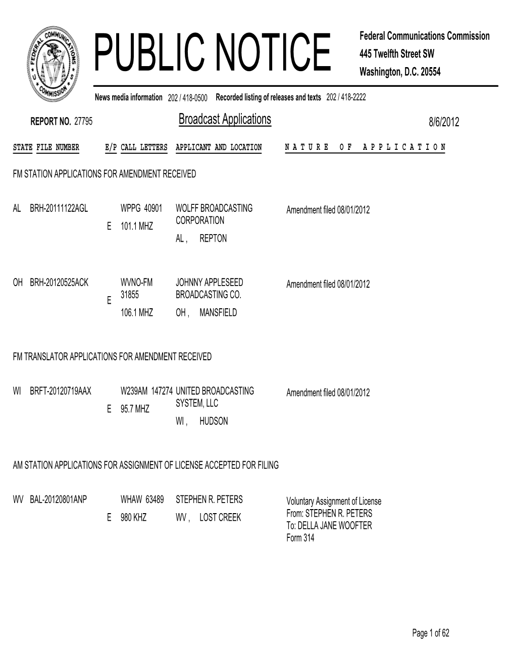 Broadcast Applications 8/6/2012