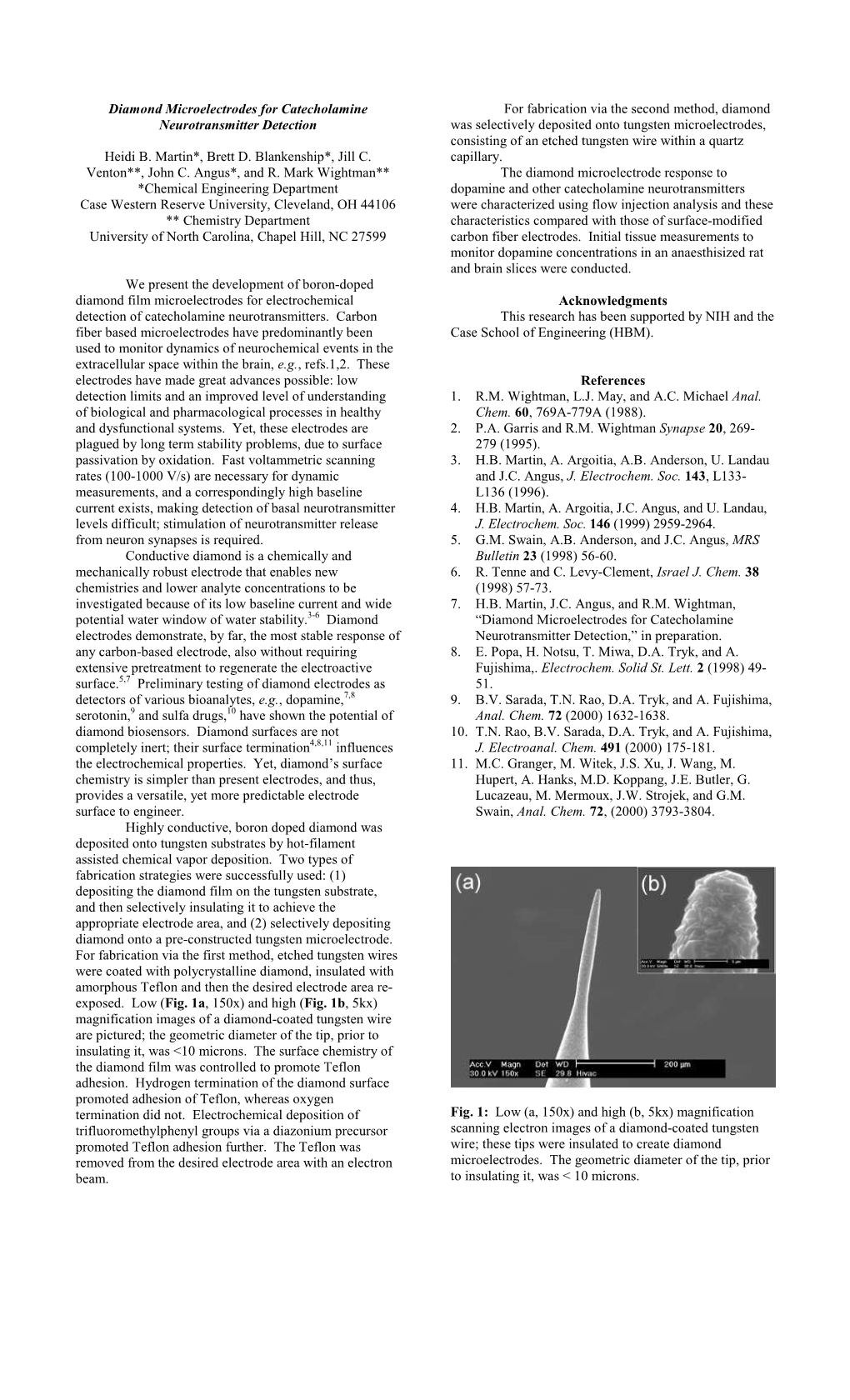 Diamond Microelectrodes for Catecholamine Neurotransmitter