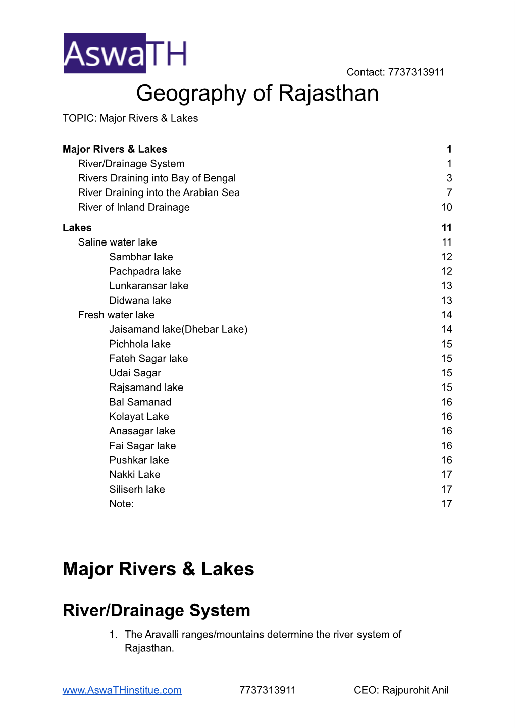 Major Rivers & Lakes(Sample)