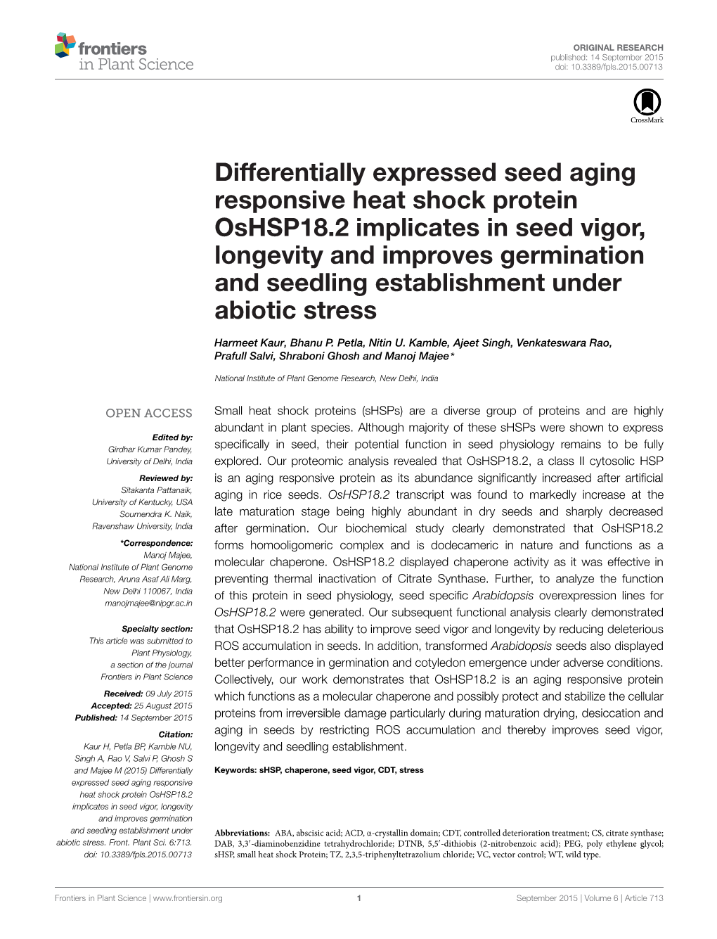 Differentially Expressed Seed Aging Responsive Heat Shock Protein