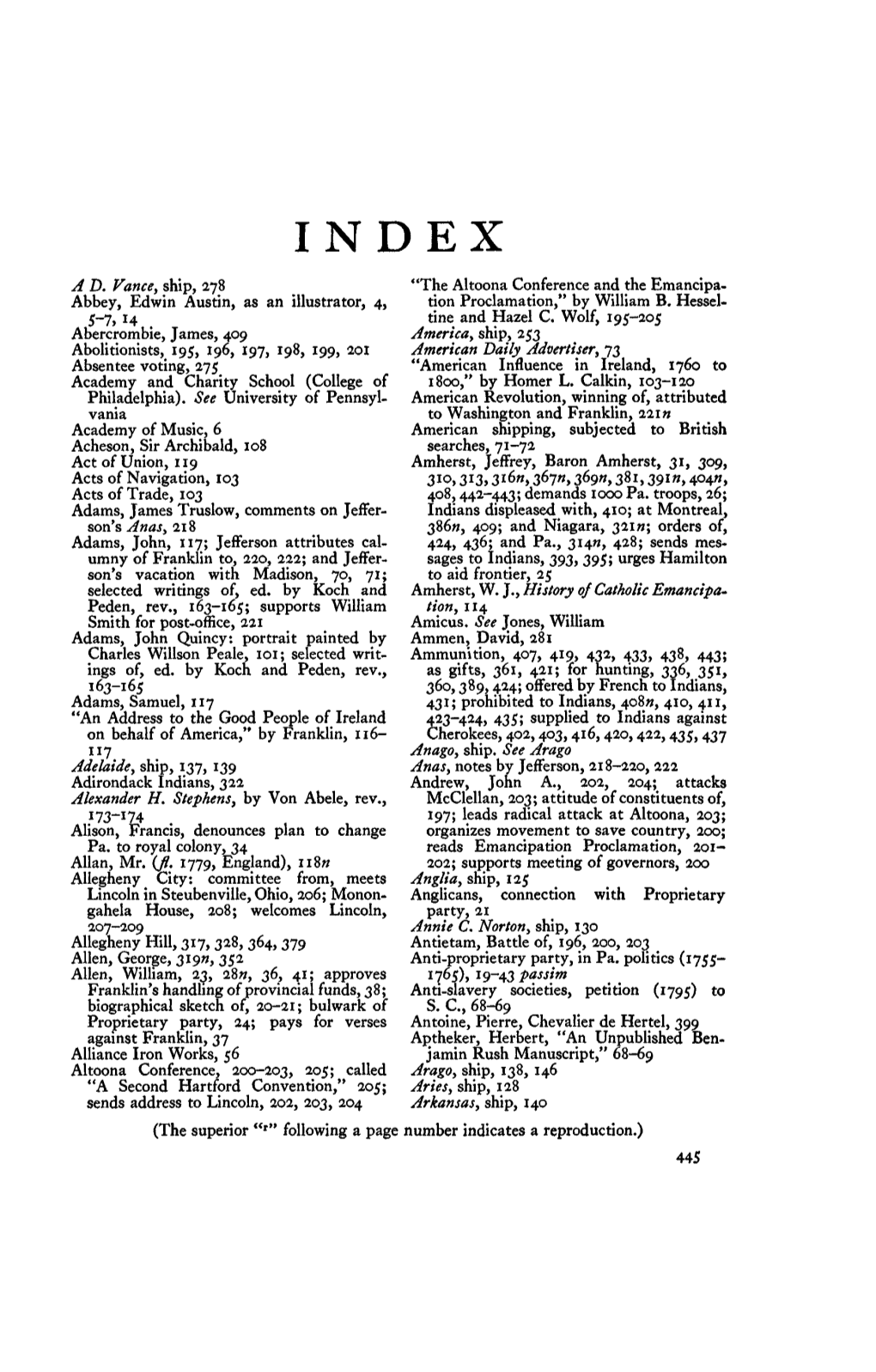 A D. Vance, Ship, 278 Abbey, Edwin Austin, As an Illustrator, 4, 5-7, 14 Abercrombie, James, 409 Abolitionists, 195, 196, 197, 1