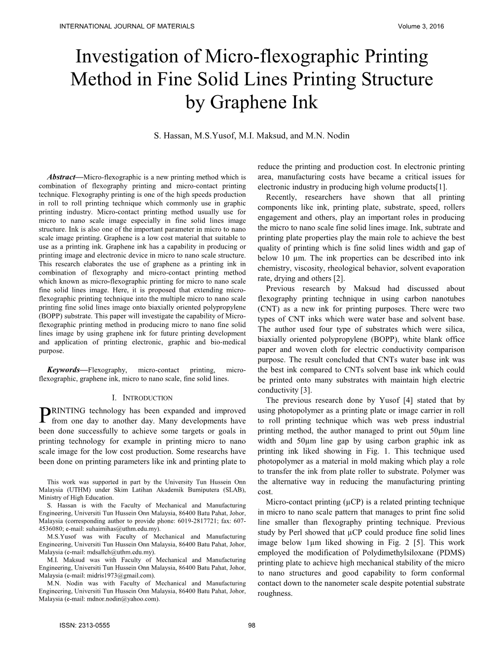 Investigation of Micro-Flexographic Printing Method in Fine Solid Lines Printing Structure by Graphene Ink