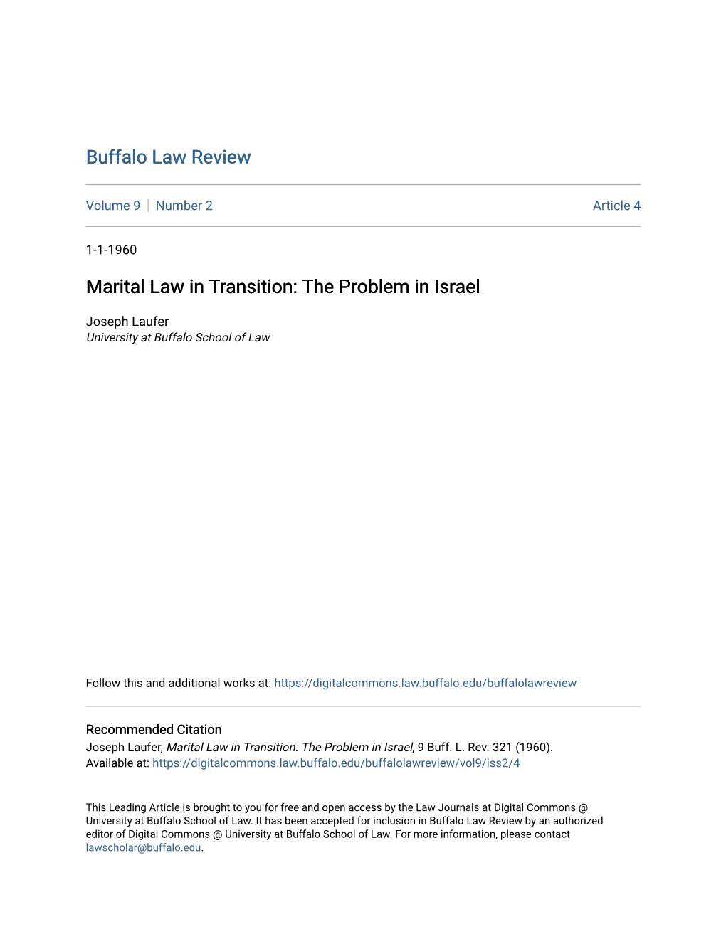 Marital Law in Transition: the Problem in Israel